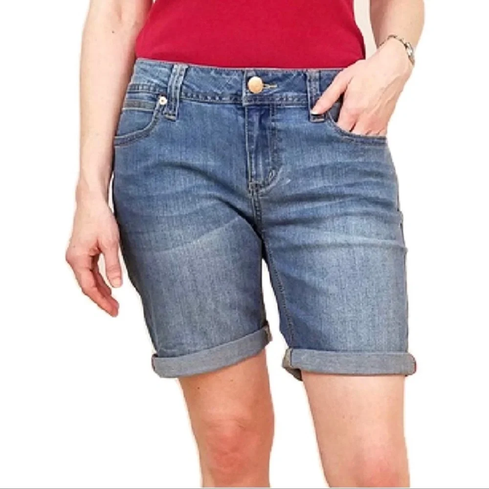 Seven7 Bermuda Jean Shorts Denim Cuffed Hem Size 8